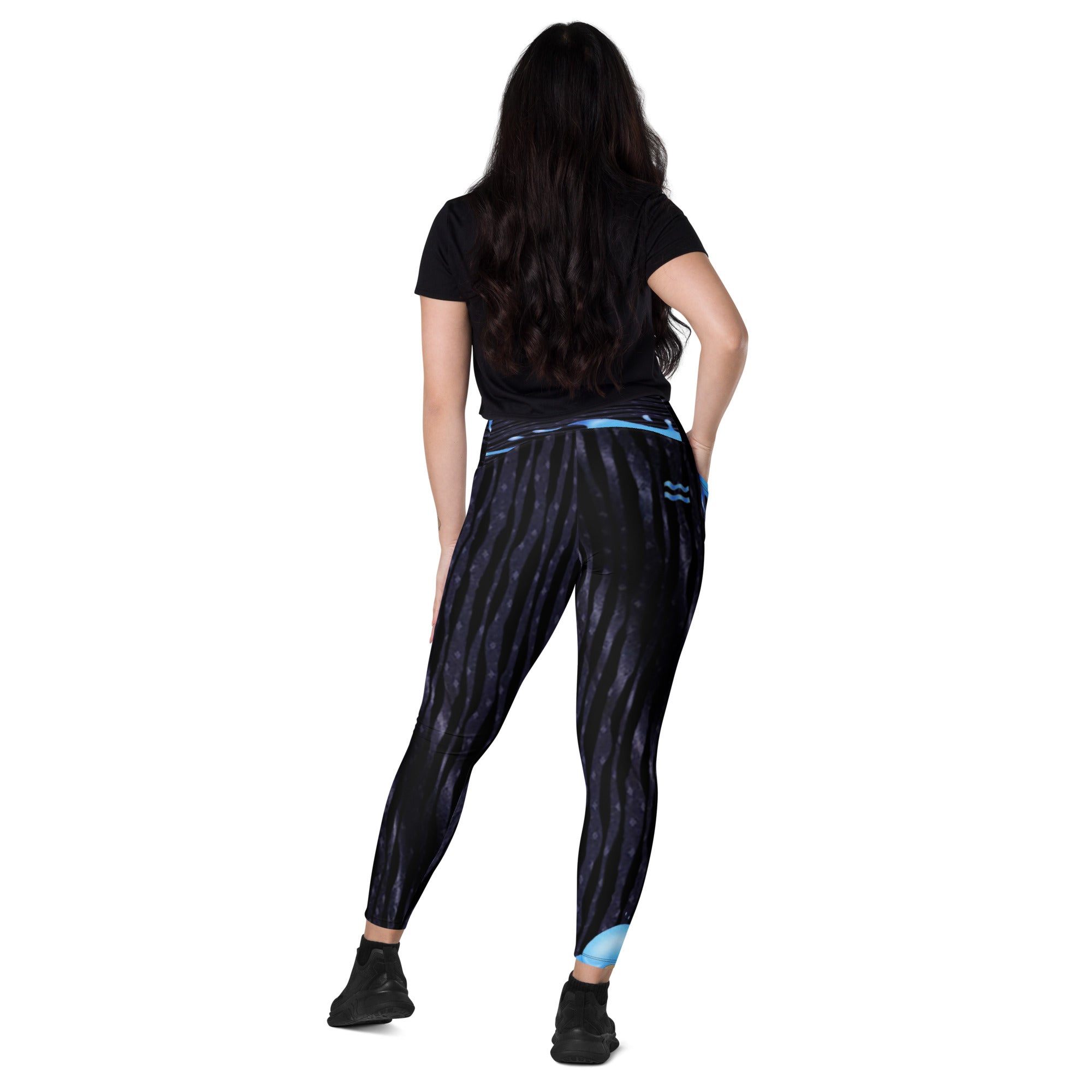 Gym Leggings with Pockets for Aquarius Girls. Zodiac Yoga Pants- Cosmic Aqua by WickedYo.